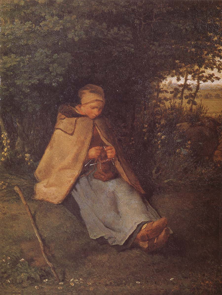 Shepherdess sewing the sweater